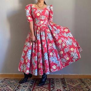 Laura Ashley vintage 80s bouquet petitcoat tulle prom tomato dress puffy  princess ball fairy party gown, reception cottagecore midmaxi M/L