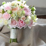 Pink Roses Bouquets Real Touch Pink Ivory Roses Bridal Bouquets Silk Wedding Bouquets