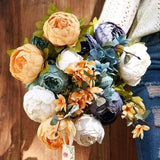 FiveSeasonStuff 2 Stems Vintage Peaceful Silk Peonies Artificial Flower Bouquet