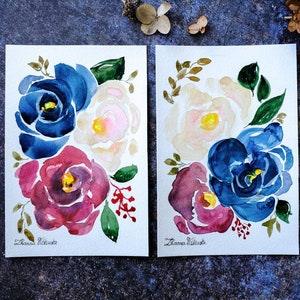 Peony Painting Original Art Set Of Two Watercolor Artwork Floral Original Painting 6" by 9" by Zhanna Vitkovska
