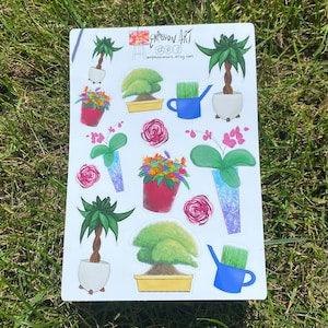 Fun Plant Pot Sticker Sheet | Colourful | Nature | Flowery | A5 Bullet Journal Scrapbook | Weatherproof Matte Premium Paper