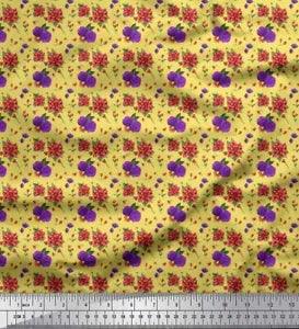 Soimoi Yellow Cotton Poplin Fabric Ranunculus & Chrysanthemum Floral-LvR