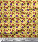 Soimoi Yellow Cotton Poplin Fabric Ranunculus & Chrysanthemum Floral-LvR