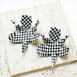 Lele Sadoughi Small Paper Lily Earrings Black White Checkerboard NEW w/ Dust Bag