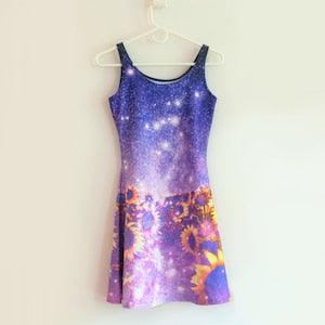 Psychedelic Galaxy Sunflower Skater Fit and Flare Dress