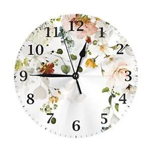 Wall Clock Peony Hydrangea Flower Botanical Leaf Silent Non-Ticking 10 Inch