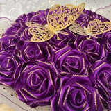 Purple Glitter Eternal Rose Bouquet, Handmade Fake Flowers Bouquet, Ever Lasting Flower, Large Rose Bouquet, Ramo Buchon, Sparkly Bouquet
