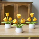 Handmade Crochet Artificial Flowers Potted Planting Girls Women Gift Home Decor