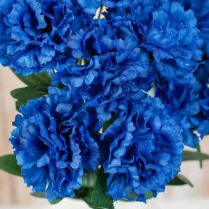 18" Tall Artificial Royal Blue Poly Silk Carnation Bush with 14 Blooms