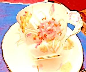 ROYAL STAFFORD BONE CHIINA CUP & SAUCER  w CARNATION & FLOWER HANDLE