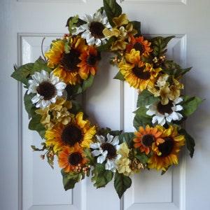 Sunflower wreath/ Fall wreath/ Yellow, orange, white sunflowers