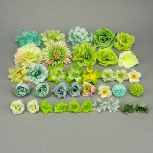 36P Green Artificial Silk Flowers Head Combo Set  Rose Peony Flower Bulk Fake Flower for Handmade DIY Wedding Home Decor Crafts Accessory