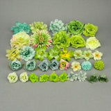 36P Green Artificial Silk Flowers Head Combo Set  Rose Peony Flower Bulk Fake Flower for Handmade DIY Wedding Home Decor Crafts Accessory