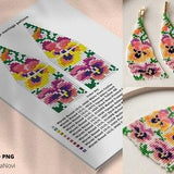 Pansy seed bead long fringe earrings pattern with word chart Flower beaded brick stitch earrings pattern