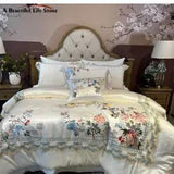 Cotton Peony Flowers Embroidered BeddingSet Duvet Cover Set Bed Sheet Pillowcase