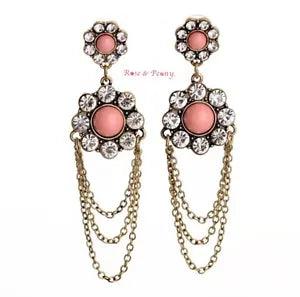 Rose & Peony British Fashion Statement Earrings Chain Coral Flowers