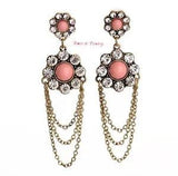 Rose & Peony British Fashion Statement Earrings Chain Coral Flowers