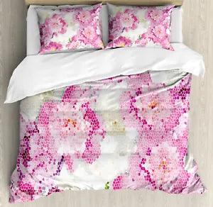 Nature Duvet Cover Set with Pillow Shams Mosaic Peony Flowers Art Print
