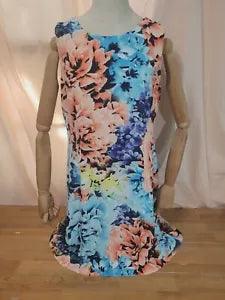 Worthington Womens Sleeveless Floral Print Dress size 10 Blue Pink Carnations