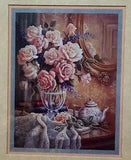 Home Interiors Framed Pink Roses Print Wall Art 13 X 16 Matted Ornate Frame