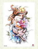peony flower wolf animal large 8.25" temporary tattoo temporary fake tattoos