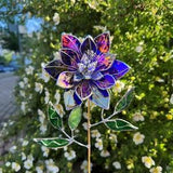 Stained glass Lily flower Gold-Blue Iridescent, Suncatcher 3D, Table plant, succulent, cacti, Home Garden stake, Outdoor and gardening decor
