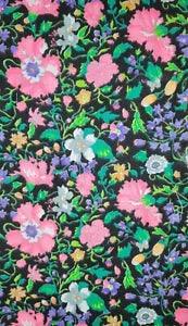 Neon Pink Carnations & Neon Flowers on Black 32" x 36" Vintage Cotton Remnant