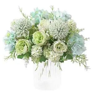 Artificial Flowers, Fake Peony Silk Hydrangea Bouquet Decor Light Green