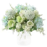Artificial Flowers, Fake Peony Silk Hydrangea Bouquet Decor Light Green