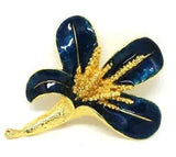 Blue Enamel Flower Brooch Gold Tone Lily Pin