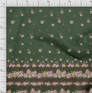Soimoi Cotton Poplin Fabric Peony & Ranunculus Panel Print Fabric-nOD