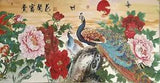 47" China Cloth Silk Embroidery Peacock Peony Flower Mural Painting Tapestry