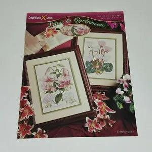 StitchWorld Lilies and Cyclamen Cross Stitch Pattern Leaflet Flowers  #03-204