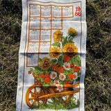 Vintage 1986 Sunflowers Calendar Tea Towel / Hanging Kitchen Towel / Pure Linen Tea Towel / Sunflower Tea Towel / Sunflower Decor