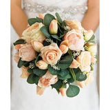 Peach Bridal or Bridesmaid Bouquet Eucalyptus Peonies Roses Tulips - Add Groom's Boutonniere Corsage Wedding Centerpiece Crown & More!