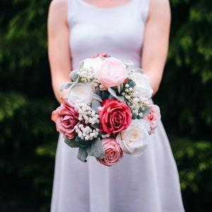 Dusty Rose, Blush, White, and Lamb's Ear Silk Flower Wedding Bouquet, Bridal Bouquet, Bridesmaid Bouquet, Boutonniere, and Corsage