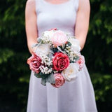 Dusty Rose, Blush, White, and Lamb's Ear Silk Flower Wedding Bouquet, Bridal Bouquet, Bridesmaid Bouquet, Boutonniere, and Corsage