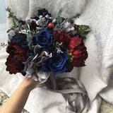 Wedding Bouquet Burgundy Navy Blue Red Peony Steel Silver Eucalyptus Wedding Maroon Grey Package Artificial Faux Flowers Wedding Decor
