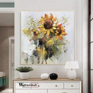 Sunflower Abstract Texture Painting Original Handmade Flower Painting Large Yellow Sunflower Landscape Wall Art Sunflower Painting Home Art