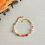 Colorful Beaded Bracelet, Pearl Bead Bracelet, Colorful Flower Bracelet, Daisy Girl Bracelet, Dainty Bead Bracelet, Rainbow Bracelet