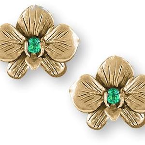 Orchid Jewelry 14k Gold Handmade Orchid Flower Birthstone Earrings  OR5-SEG