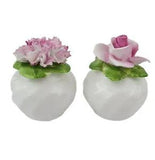 Flower Salt and Pepper Shakers Pink Rose Carnation Radnor Bone China England VTG