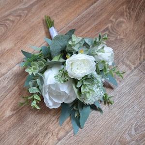 Small bridesmaid bouquet 9" bouquet Faux wedding bouquet Peony eucalyptus bouquet Small boho bouquet