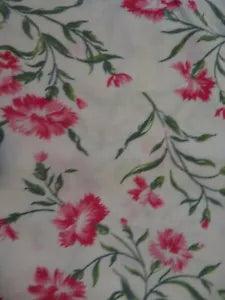 Feed Sack White with Pink Carnations Cotton Fabric