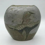 Vintage Cloisonn??? BRASS VASE Enameled Bird Water Plants Lily Pad Lotus INDIA