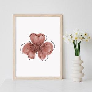 Minimalist red orchid flower art print, botanical wall art, botany prints, floral printable, watercolor flower painting