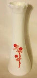Beautiful Vintage Milk White GLASS Bud Flower VASE Red CARNATIONS Scalloped Rim
