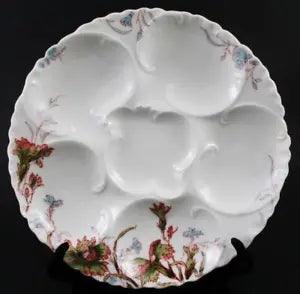 Antique Haviland OYSTER PLATE - CARNATIONS - H&Co. for Davis Collamore & Co. NY