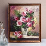 Peony Bouquet in Glass, Flower artwork, Pink Modern still life painting, floral art on canvas, Wall Decor for Livingroom Bedroom