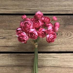 11" Hot Pink Ranunculus 6pc Bouquet/Floral Spray/Florals/ Wedding/ White/ Outdoor Wedding Greenery/Centerpiece Decor/Faux Flowers/Roses